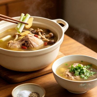 Mushroom Stew with Skinless Chicken Leg