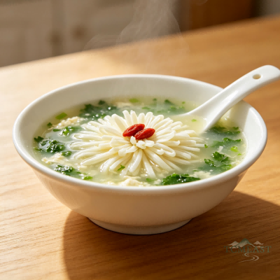 荠菜菊花豆腐羹